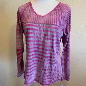 Prana raglan sleeve pink/gray stripe T